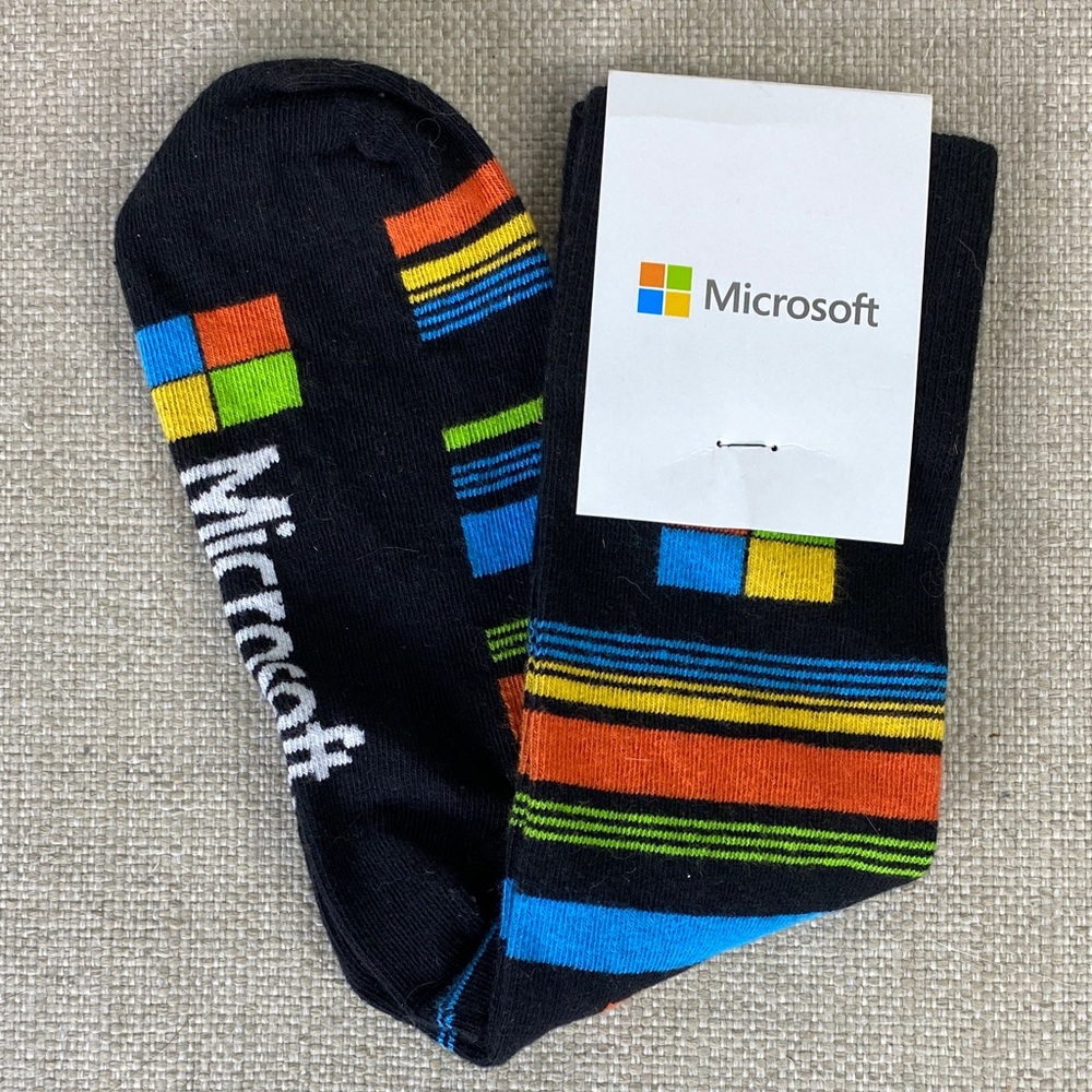 Microsoft Novelty Black Socks with Colorful Stripes